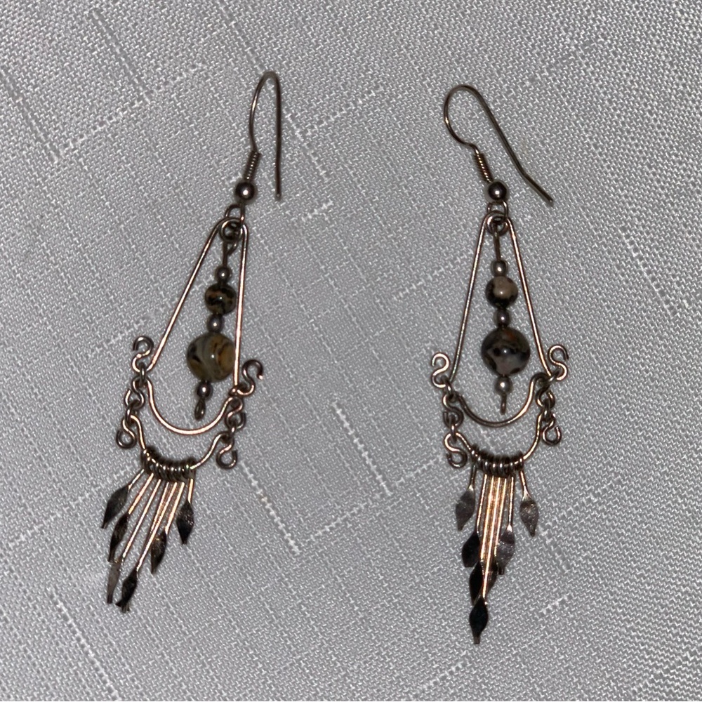 Silver & Stone Dangle Earrings Boho Natural Hanging Dangle Fashion Elegant Gypsy